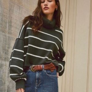 Free People stripe turtleneck black white smoked Pearl